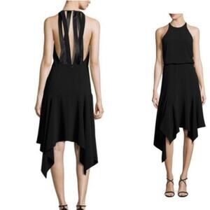 Halston Heritage Dress Womens Size XS Midi Asymmetrical Cocktail Open Strappy